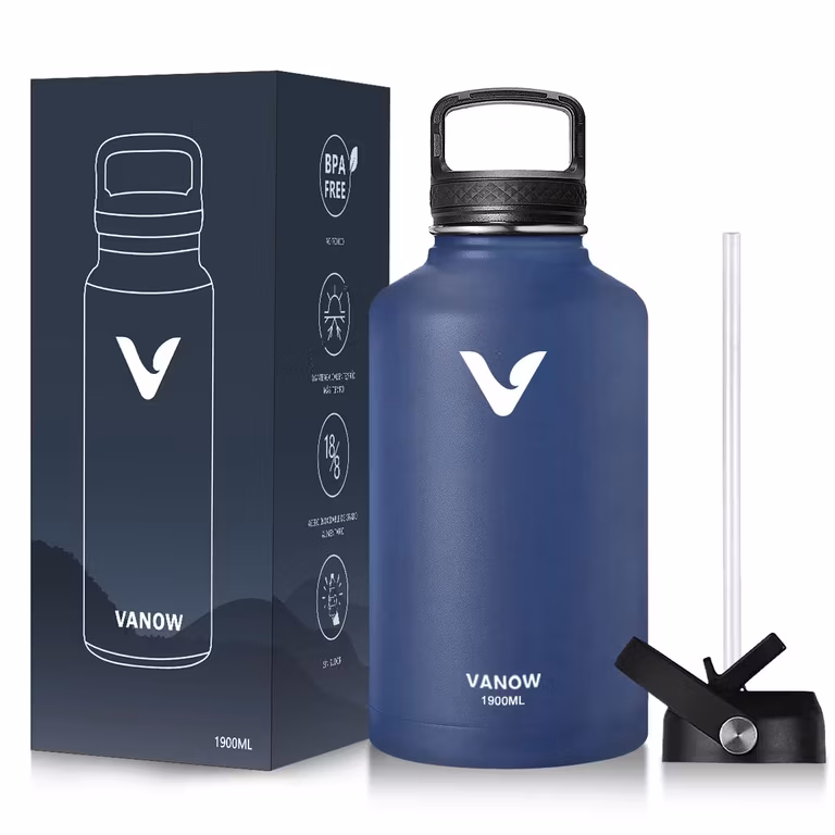Amazon: E T EASYTAO | Termo Acero Inoxidable con 2 Tapas, Doble Pared y Tapa Hermética Antigoteo, Frío 24h o Caliente 12h 1900 ml / 64 oz