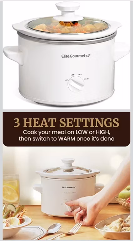 Amazon- Elite Gourmet MST-250XW - Olla de cerámica eléctrica de cocción lenta con temperatura ajustable, tapa de vidrio apta para lavaplatos