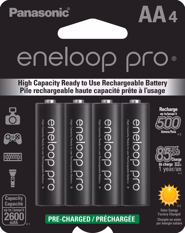 Amazon: Eneloop Panasonic BK-3HCCA4BA Pro AA High Capacity New Ni-MH Pre-Charged Rechargeable Batteries, 4 Pack, 2550mAh