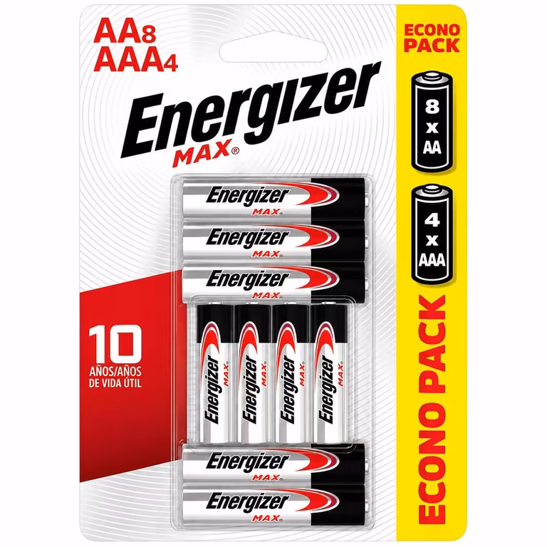 Amazon: Energizer - Pilas Alcalinas AA y AAA, MAX 12 Piezas, 8 Doble A y 4 Triple A
