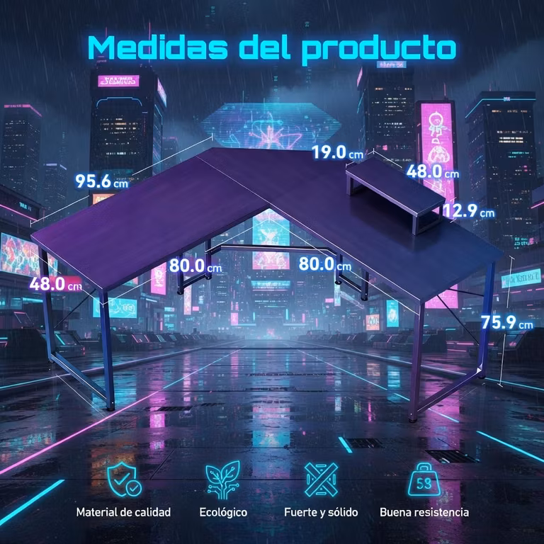 Amazon: Escritorio para computadora, Escritorio en Forma de L | Escritorio Gamer de 51 Pulgadas con Soporte para Monitor
