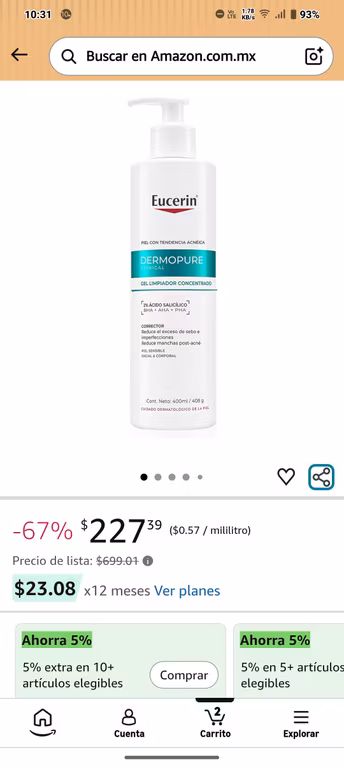 Amazon: Eucerin limpiador facial