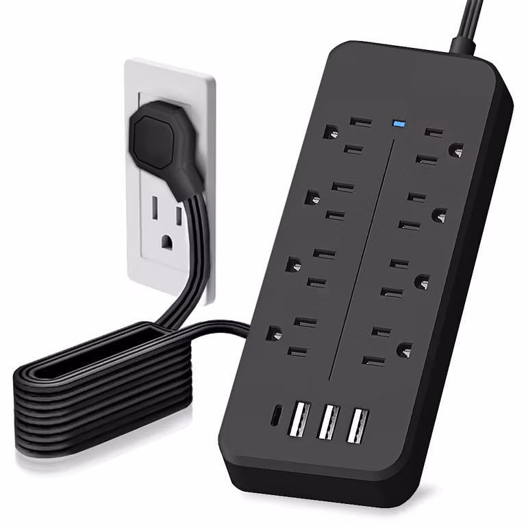 Amazon: FANDBO Regleta Multicontacto 12 en 1, 8 Salidas CA, 1 USB-C, Cable 1.5M | Enchufe Plano, Protección Contra Sobretensión de 900J