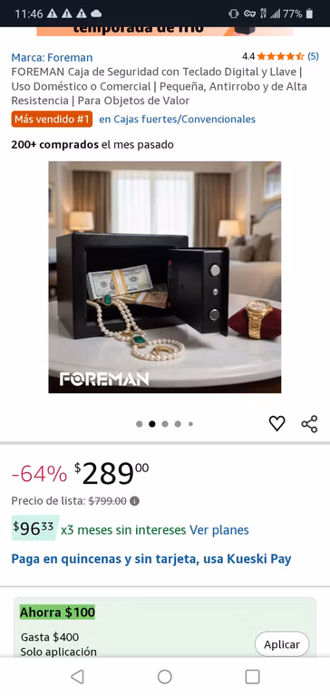 Amazon: FOREMAN Caja de Seguridad con Teclado Digital y Llave