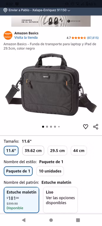 Amazon: Funda de transporte para laptop y iPad de 11.6 cm, color negro