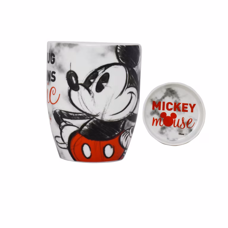 Amazon: FUNKIDS 1754-17 Taza para Café con Tapa Disney Mickey Mouse de Cerámica de 385 Mililitros