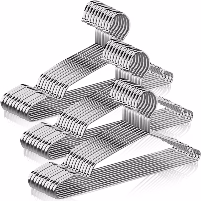 Amazon: 30 Ganchos para Ropa Perchas - Percha de Acero Inoxidable Sólida 42 CM Metal Ligero Resistente y Duradera