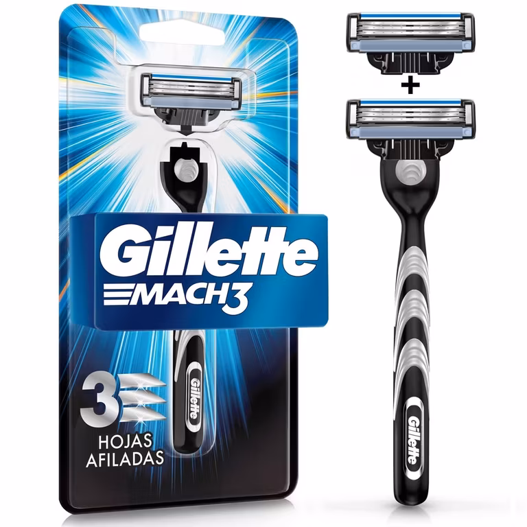 Amazon: GILLETTE Mach3, Rastrillo para Afeitar Reutilizable, 1 Mango + 2 Cartuchos │$81 comprando 5 ó $75 comprando 10│con Planea y Ahorra│