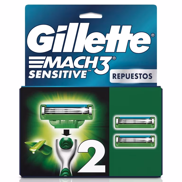 Amazon: GILLETTE Mach3 Sensitive, Cartucho de Rastrillo para Afeitar, 2 Repuestos con Aloe & 3 Hojas (con Planea y Ahorra)