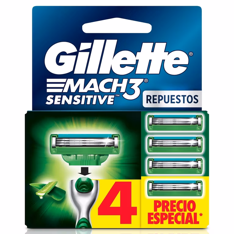 Amazon: GILLETTE Mach3 Sensitive, Rastrillo para Afeitar Reutilizable, 4 Cartuchos(con Planea y Ahorra)