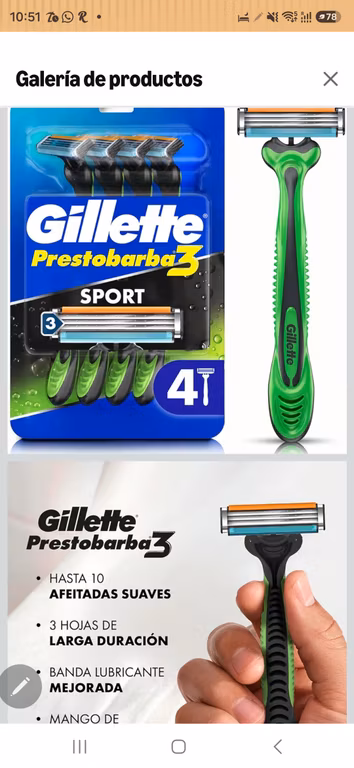 Amazon, Gillette Prestobarba 3 sport, 4 rastrillos con 3 hojas, afeitado al Ras.