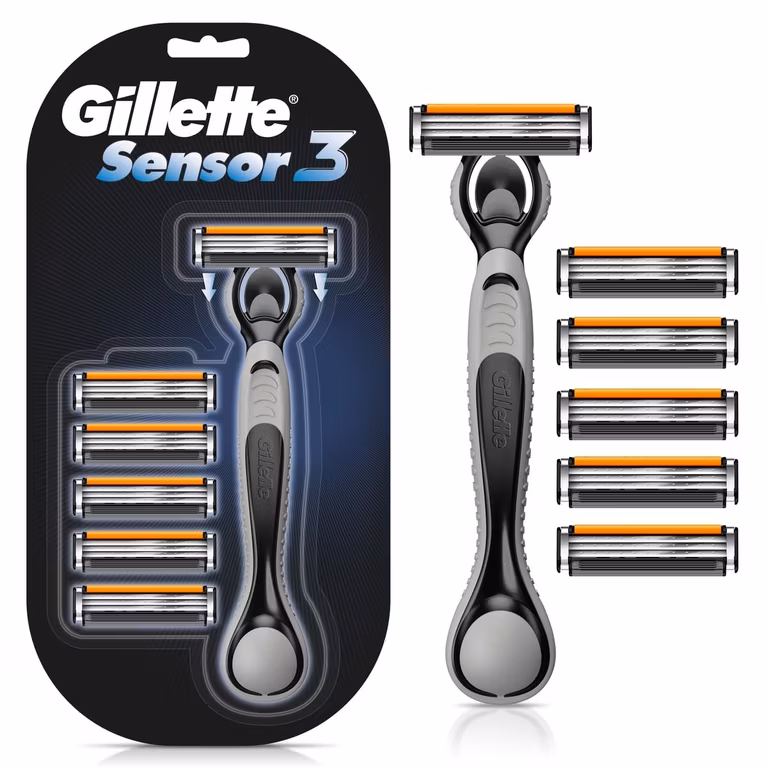 Amazon: GILLETTE Sensor 3, Rastrillo para Afeitar Reutilizable, 1 Mango + 6 Cartuchos con 3 Hojas