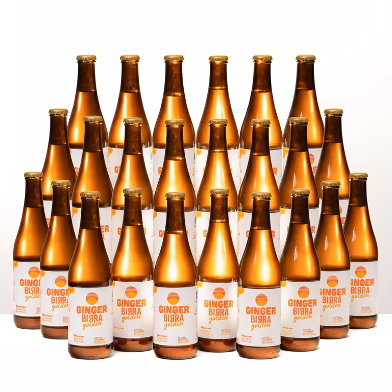 Amazon: Ginger Birra Golden Soda Funcional Naturalmente Fermentada con Gengibre y Cúrcuma, 24 botellas de 355 ml