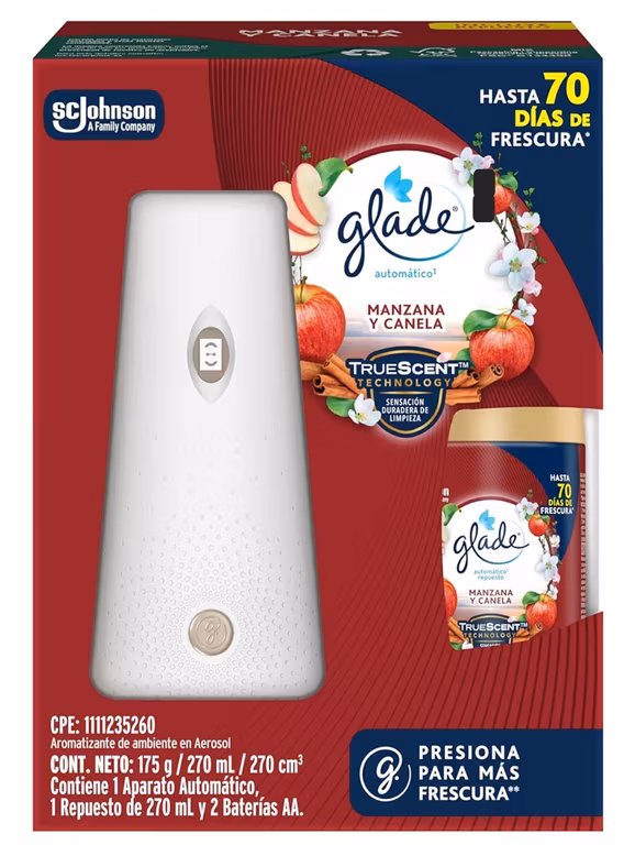 Amazon: Glade Aromatizante para Hogar Automático Manzana y Canela, Aparato 270 ml PLANEA Y AHORRA