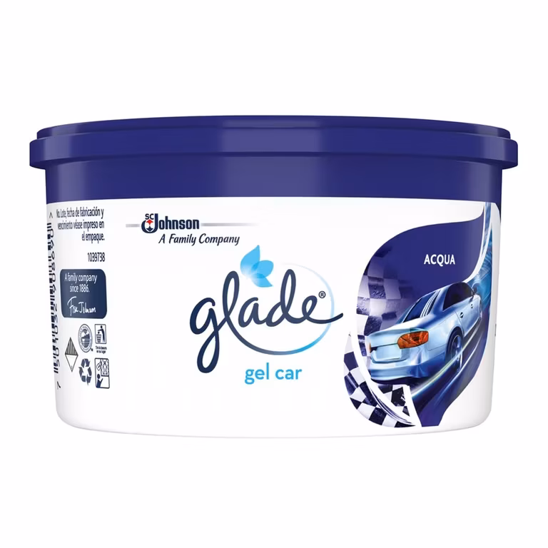 Amazon: Glade Gel Car, Aromatizante Para Auto, Elimina Malos Olores, Aroma Acqua, 70g ($15.30 c/u comprando 5) | Planea y Ahorra