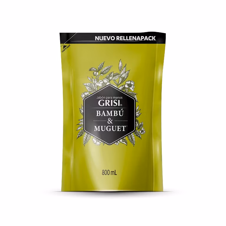 AMAZON: Grisi, Jabón Líquido para Manos Bambú & Muguet Rellenapack, 800 ml (Comprando 2 Piezas + Planea y Ahorra | Precio C/U)