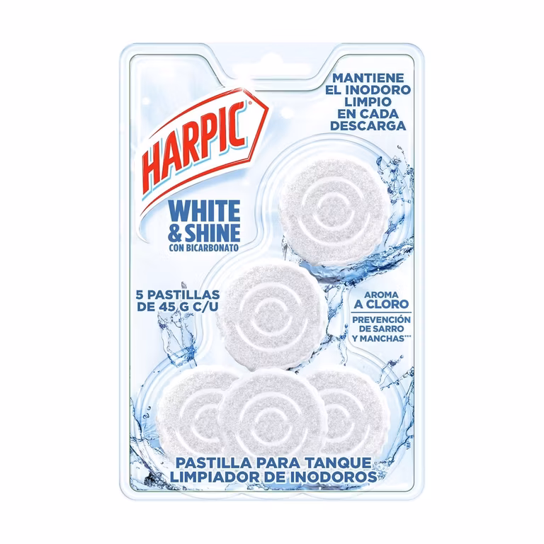 Amazon: Harpic White & Shine Pastillas Acuaticas con Cloro, 5 piezas | Planea y Ahorra