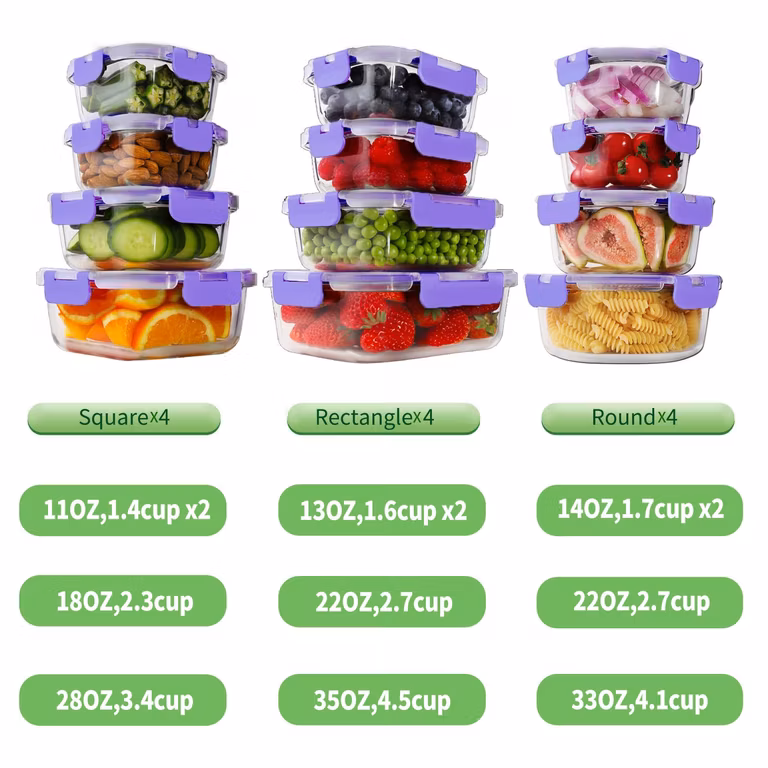 Amazon: HOMBERKING Recipientes vidrio almacenamiento alimentos, preparar comidas, bento herméticas, sin BPA, prueba de fugas