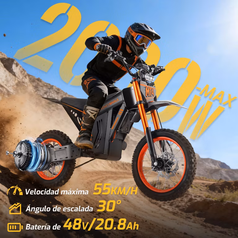 Amazon: HONEYWHALE MT4 Bicicleta Electrica 2000W-55KM/H-50KM Freno Hidráulico, Neumáticos Todoterreno 14/12",