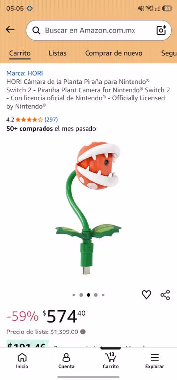 Amazon - HORI Cámara de la Planta Piraña para Nintendo Switch 2 - Piranha Plant Camera for Nintendo Switch 2