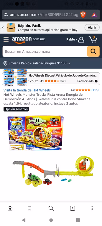 Amazon: Hot Wheels Monster Trucks Pista Arena Energía de Demolición 4+ Años