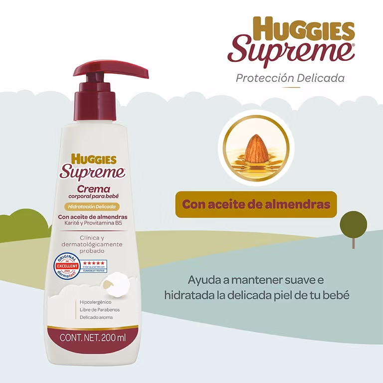AMAZON: Huggies Supreme, Crema Corporal para Bebé, 200 ml, Con Karité, Vitamina E y Pantenol