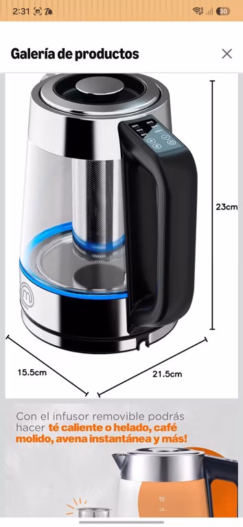 Amazon: Hukën x MasterChef | Tetera Eléctrica Heat-Select 1.7 L | 6 Niveles de Temperatura | Luces LED por Color | Infusor Removible |