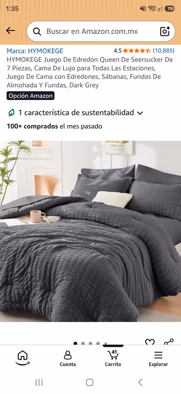 Amazon: HYMOKEGE Juego De Edredón Queen De Seersucker De 7 Piezas, Cama De Lujo para Todas Las Estaciones