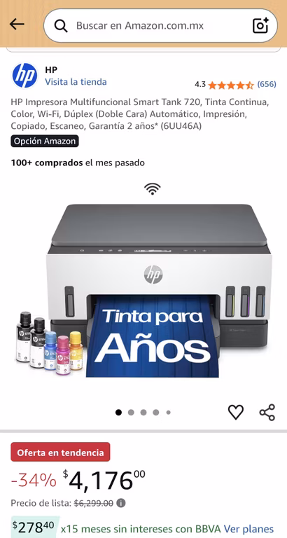 Amazon: HP Impresora Smart Tank 720 3988 con cupon