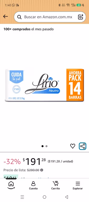 Amazon: Jabón neutro Lirio, 14 pz de 150g