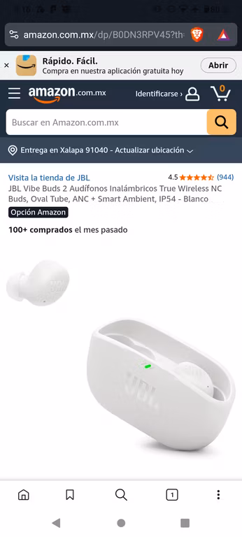 Amazon: JBL Vibe Buds 2 Audífonos Inalámbricos blancos