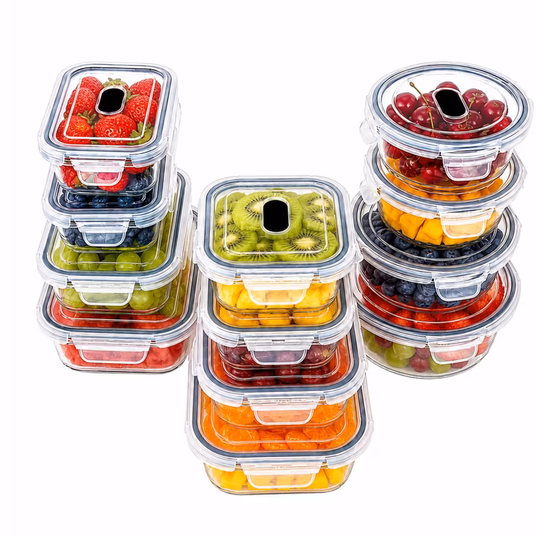 Amazon: Juego 24 recipientes vidrio almacenamiento de alimentos con tapa hermética, recipientes de vidrio