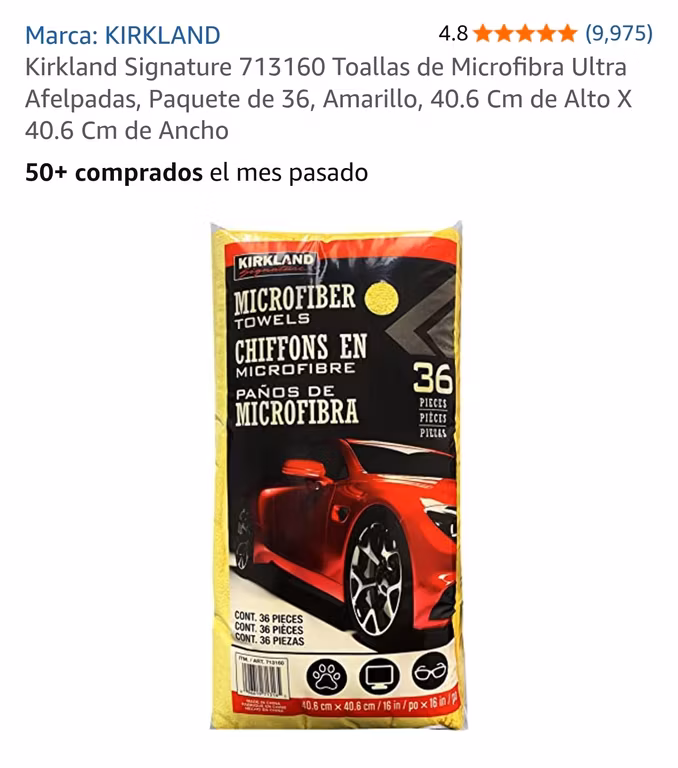Amazon: Kirkland Signature 713160 Toallas de Microfibra Ultra Afelpadas, Paquete de 36, Amarillo, 40.6 Cm