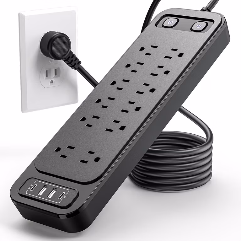 Amazon: KIROGILY Multicontacto Regleta, 16 en 1 Protector Supresor Picos de Voltaje Electrica 1,8 M, 12 Salidas + 4 USB (2 USB-C)