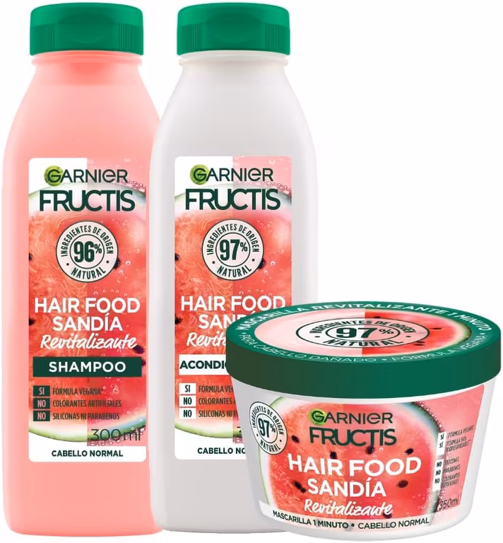 Amazon: Kit Garnier Fructis Hair Sandía Rutina Revitalizante, Shampoo y Acondicionador de 300ml + Mascarilla Cabello 350ml | Planea y Ahorra