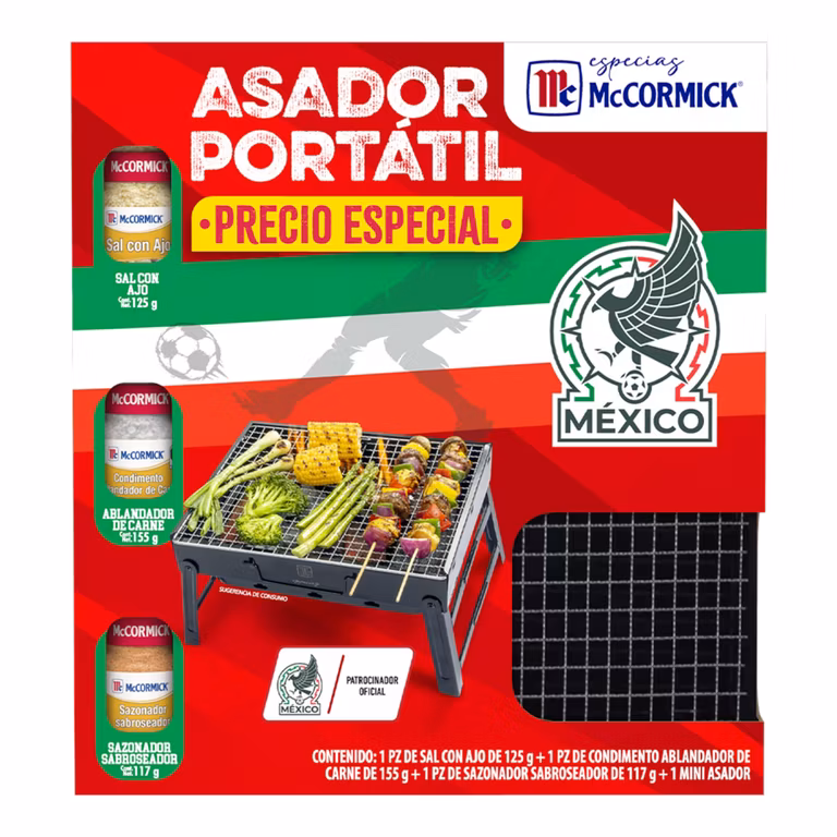 Amazon. Kit McCormick Sal con Ajo 125 g + 1 Ablandador de carne 155 g + 1 Sazonador sabroseador 117 g + 1 Mini Asador.