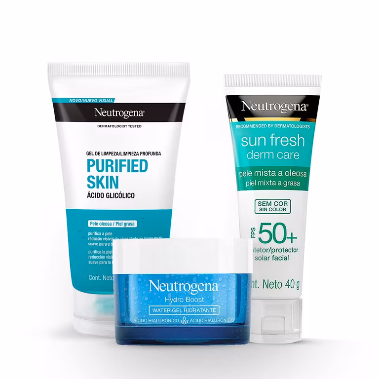 AMAZON: Kit Rutina Neutrogena Pieles Mixtas a Grasas, 1 Gel limpiador 150g + Hydro Boost Water 50g + Protector Solar Facial Sun Fresh 40g