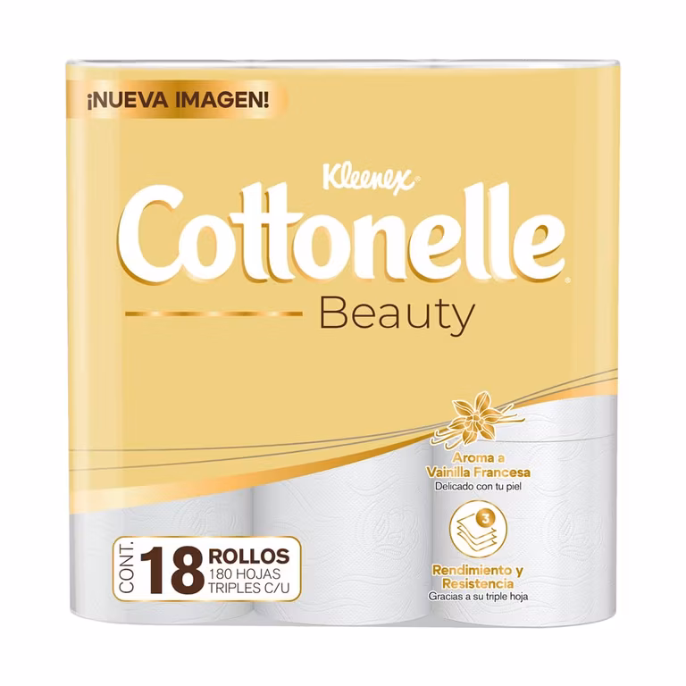 Amazon: Kleenex Cottonelle Beauty, Papel Higiénico, Paquete con 18 Rollos de 180 Hojas Triples C/U. | $92 c/u comprando 10 paquetes