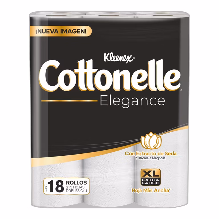 AMAZON: Kleenex Cottonelle Elegance XL, Papel Higiénico Extra Largo, Paquete con 18 Rollos de 215 Hojas Dobles C/U
