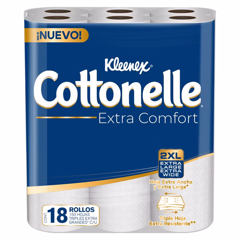 Amazon: Kleenex Cottonelle Extra Comfort, Papel Higiénico, Paquete con 18 Rollos | Precio comprando 3 paquetes(3x2) | $146 Comprando 6