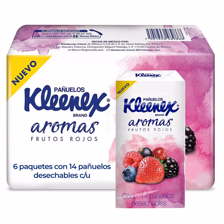 AMAZON: Kleenex Pañuelos Faciales Aromas, 6 Sellapacks Con 14 Piezas De Doble Hoja, Aroma Frutos Rojos (Planea y Ahorra)