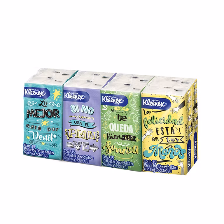 Amazon: Kleenex Sellapack, Pañuelos Faciales Desechables, 8 Paquetes con 15 Pañuelos De Hoja Doble. - Planea y Ahorra