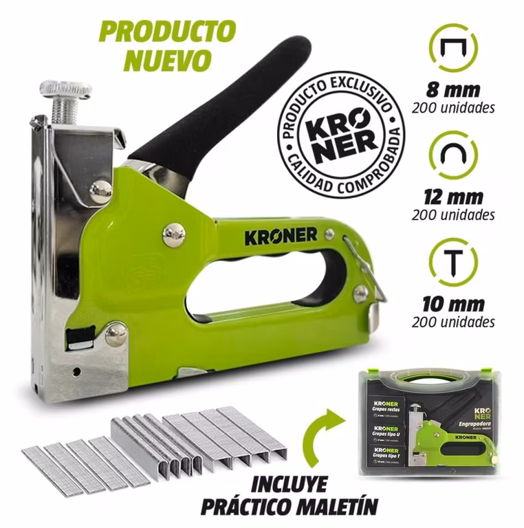 AMAZON: Kroner Engrapadora Metálica 3 en 1 – Grapadora Manual Profesional con Maletín y 600 Grapas 8/10/12mm