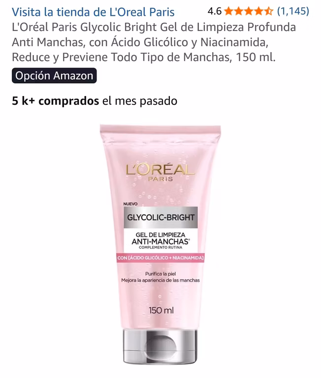 Amazon: L'Oréal Paris Glycolic Bright Gel de Limpieza Profunda Anti Manchas | Planea y Ahorra