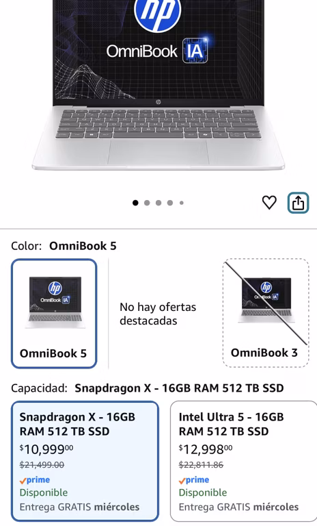 Amazon: Laptop HP IA 14” OLED Snapdragon X 16 GB 512 GB