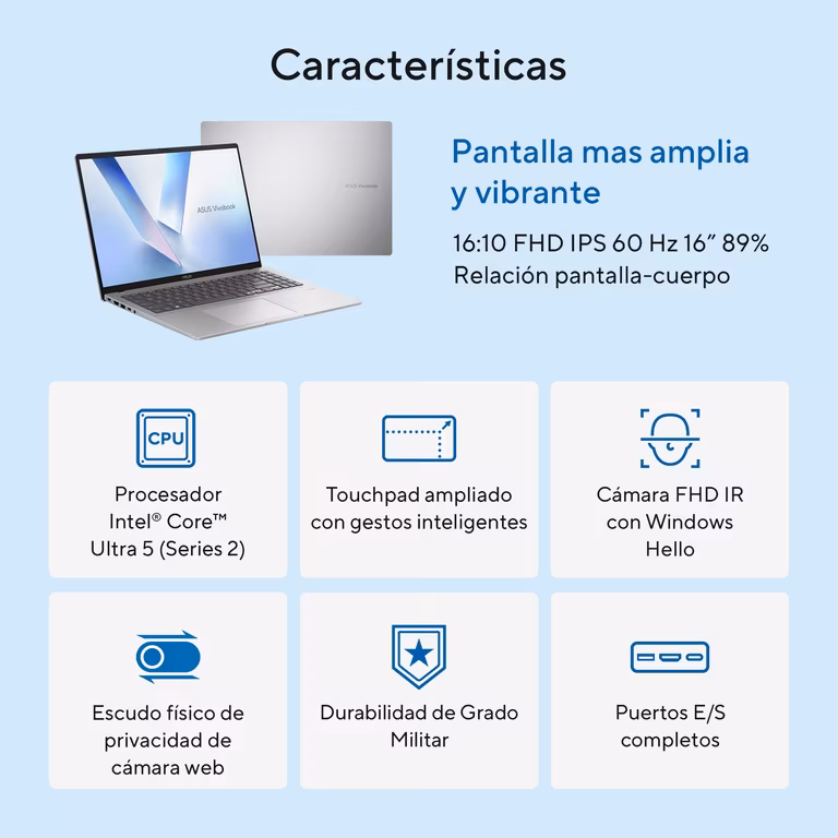 Amazon: Laptop ASUS Vivobook 16 Intel Ultra 5 Serie 225H/ Intel Graphics/AI Boost NPU 13TOPS /16GB - 512 SSD