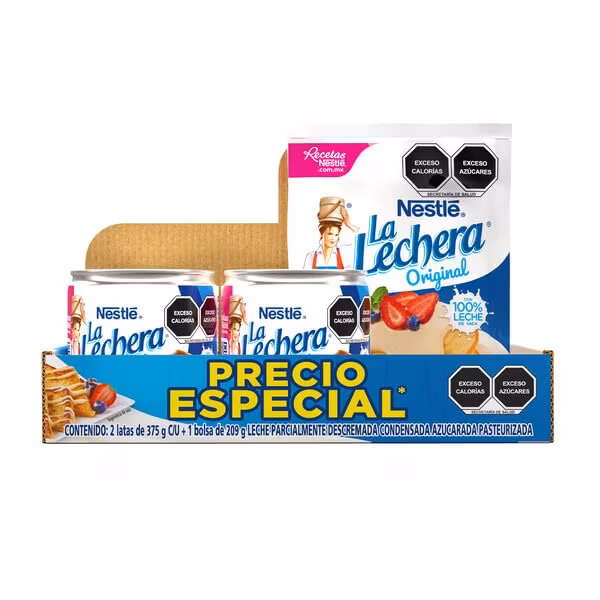 Amazon: Leche Condensada La Lechera Pack con 2 latas de 375g c/u y 1 doypack 209g