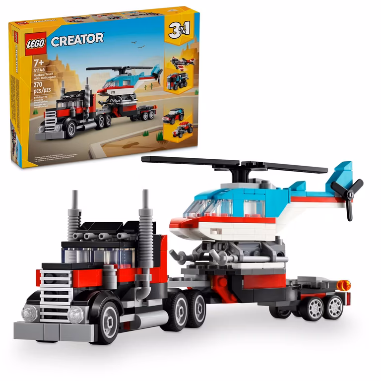 Amazon: LEGO Creator 3en1 31146 Camión Plataforma con Helicóptero Convertible en un avión de hélice y un camión . - Oferta Prime Day