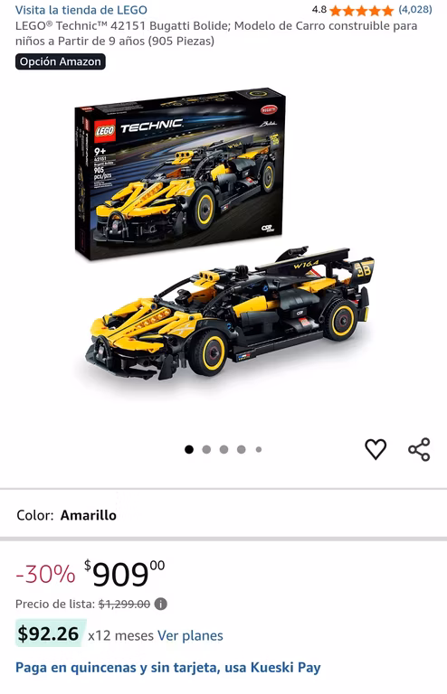 Amazon: LEGO Technic 42151 Bugatti Bolide (905pz)