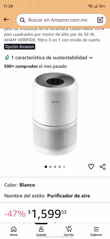 Amazon: LEVOIT Purificador de aire para alergias en el hogar